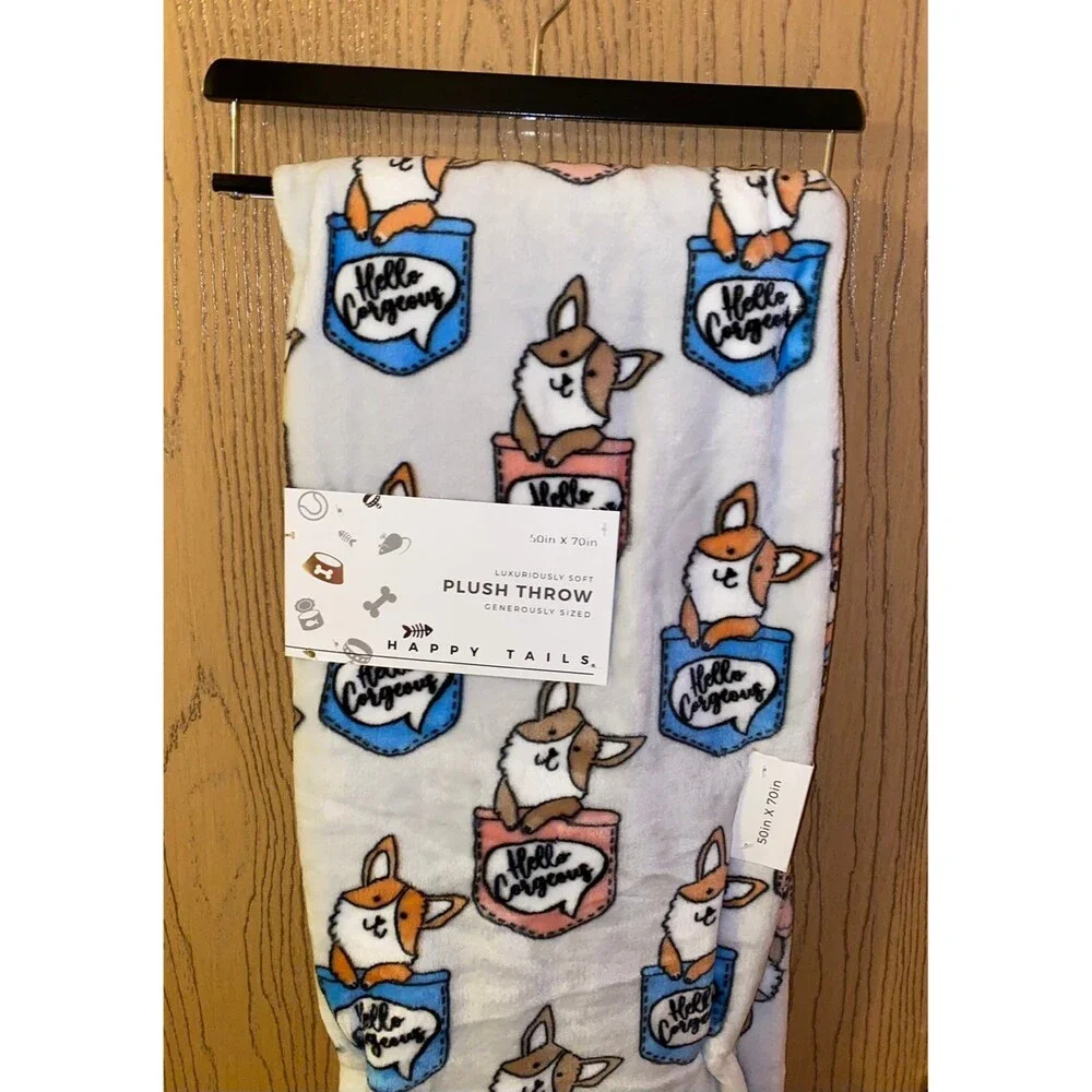 “Hello Corgeous” Corgi Plush Throw Blanket